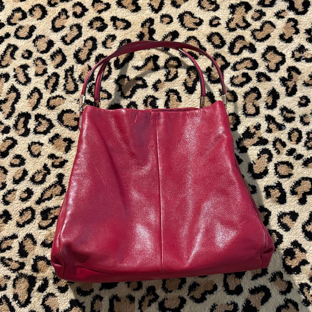 Coach Burgundy Leather Shoulder Bag with Top Handle